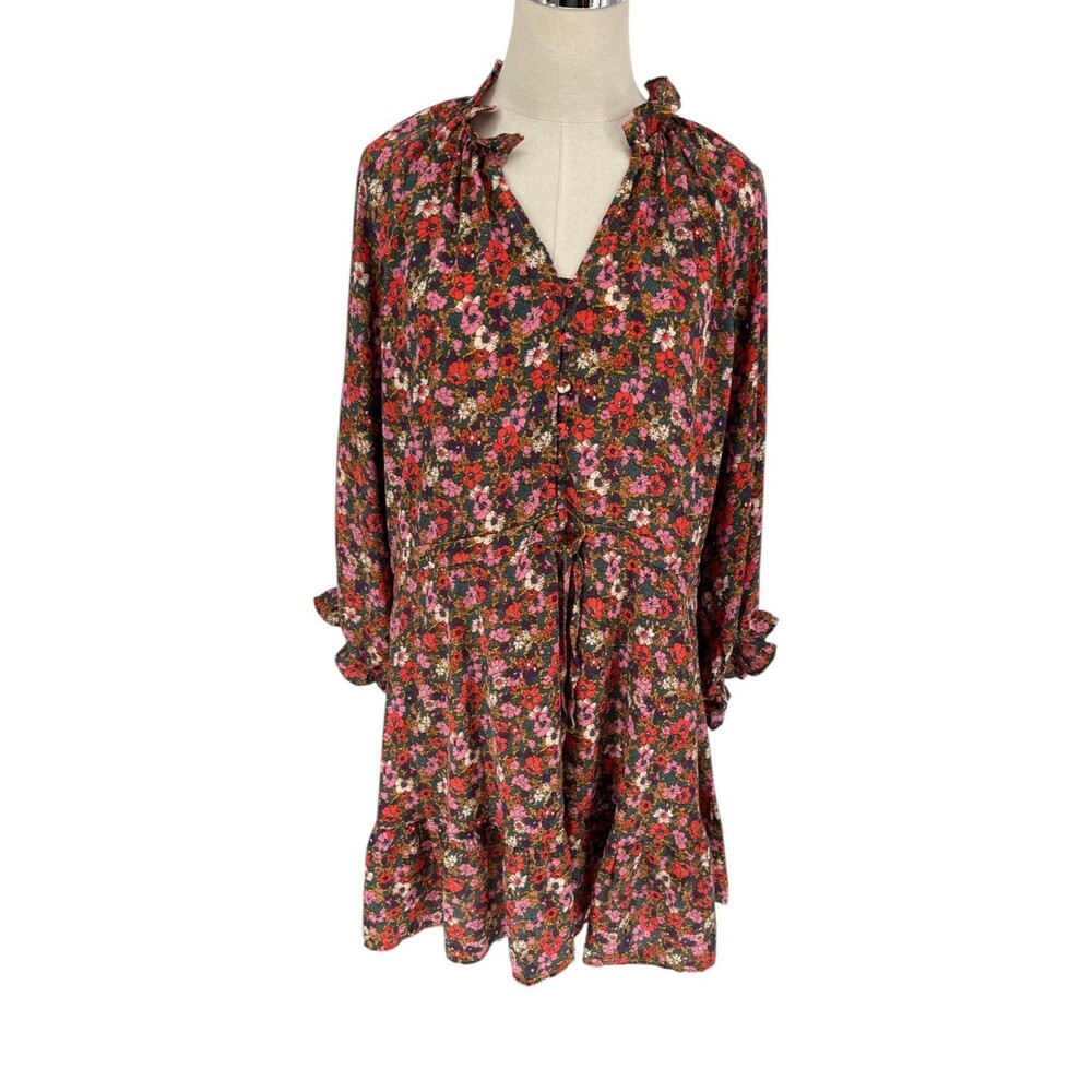 Entro Dress Women's Size Large Floral D18929 Long Sleeve Ruffle Cottagecore Boho